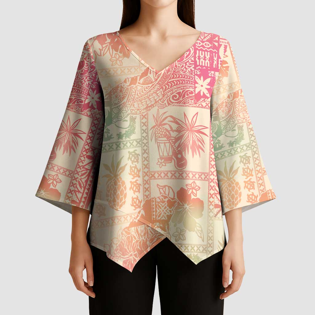 Hawaii Sweat Pink Ombre Kimono Sleeve Blouse Aloha Tribal Pattern - Polynesian Pride