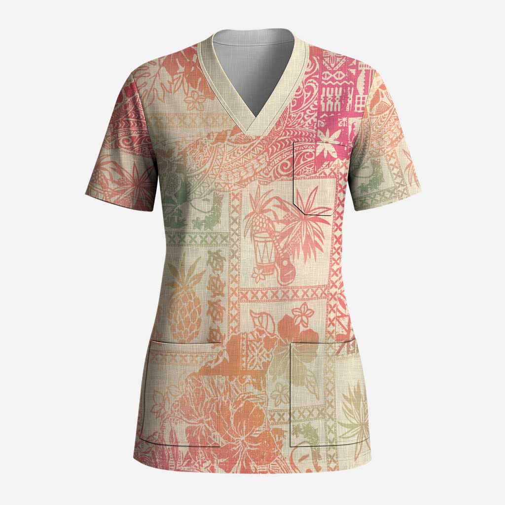 Hawaii Sweat Pink Ombre Scrub Top Aloha Tribal Pattern LT9 Adult Pink - Polynesian Pride