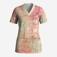 Hawaii Sweat Pink Ombre Scrub Top Aloha Tribal Pattern LT9 Adult Pink - Polynesian Pride