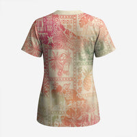 Hawaii Sweat Pink Ombre Scrub Top Aloha Tribal Pattern LT9 - Polynesian Pride