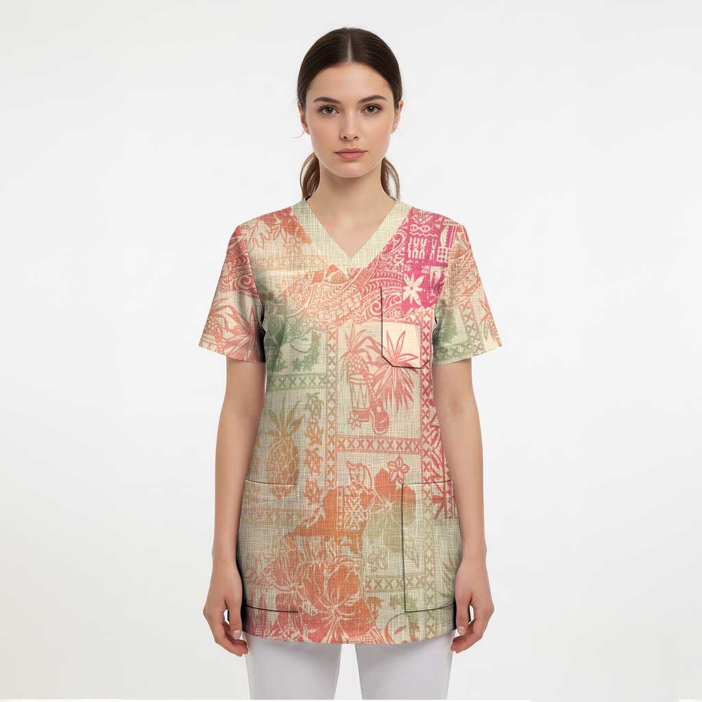 Hawaii Sweat Pink Ombre Scrub Top Aloha Tribal Pattern LT9 - Polynesian Pride