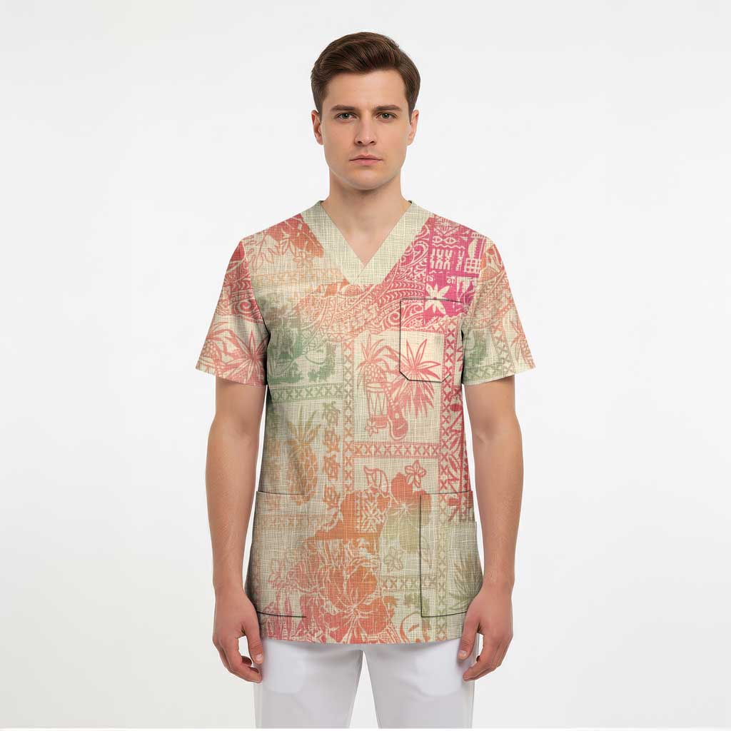 Hawaii Sweat Pink Ombre Scrub Top Aloha Tribal Pattern LT9 - Polynesian Pride