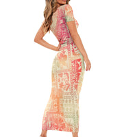 Hawaii Short Sleeve Bodycon Dress Aloha Tribal Pattern Sweat Pink Ombre LT9 - Polynesian Pride