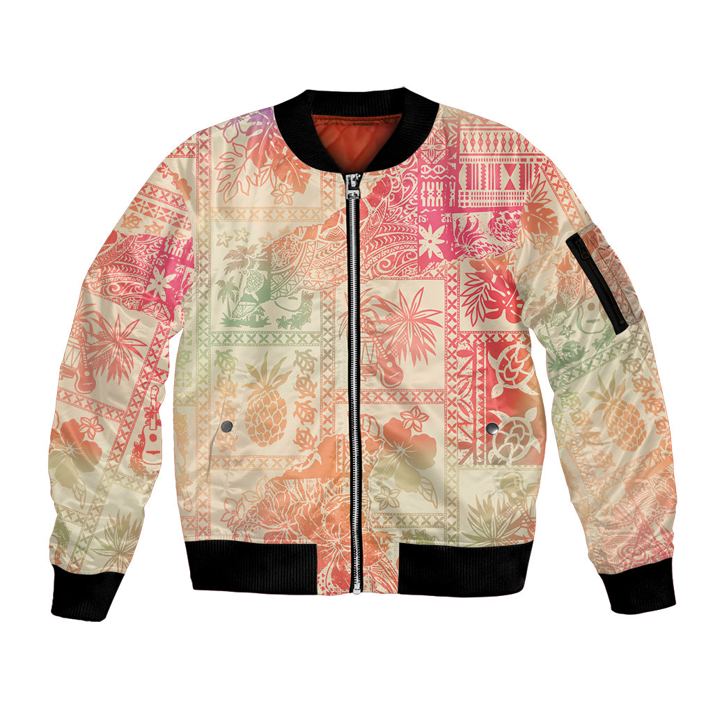 Hawaii Sleeve Zip Bomber Jacket Aloha Tribal Pattern Sweat Pink Ombre LT9 Unisex Pink - Polynesian Pride