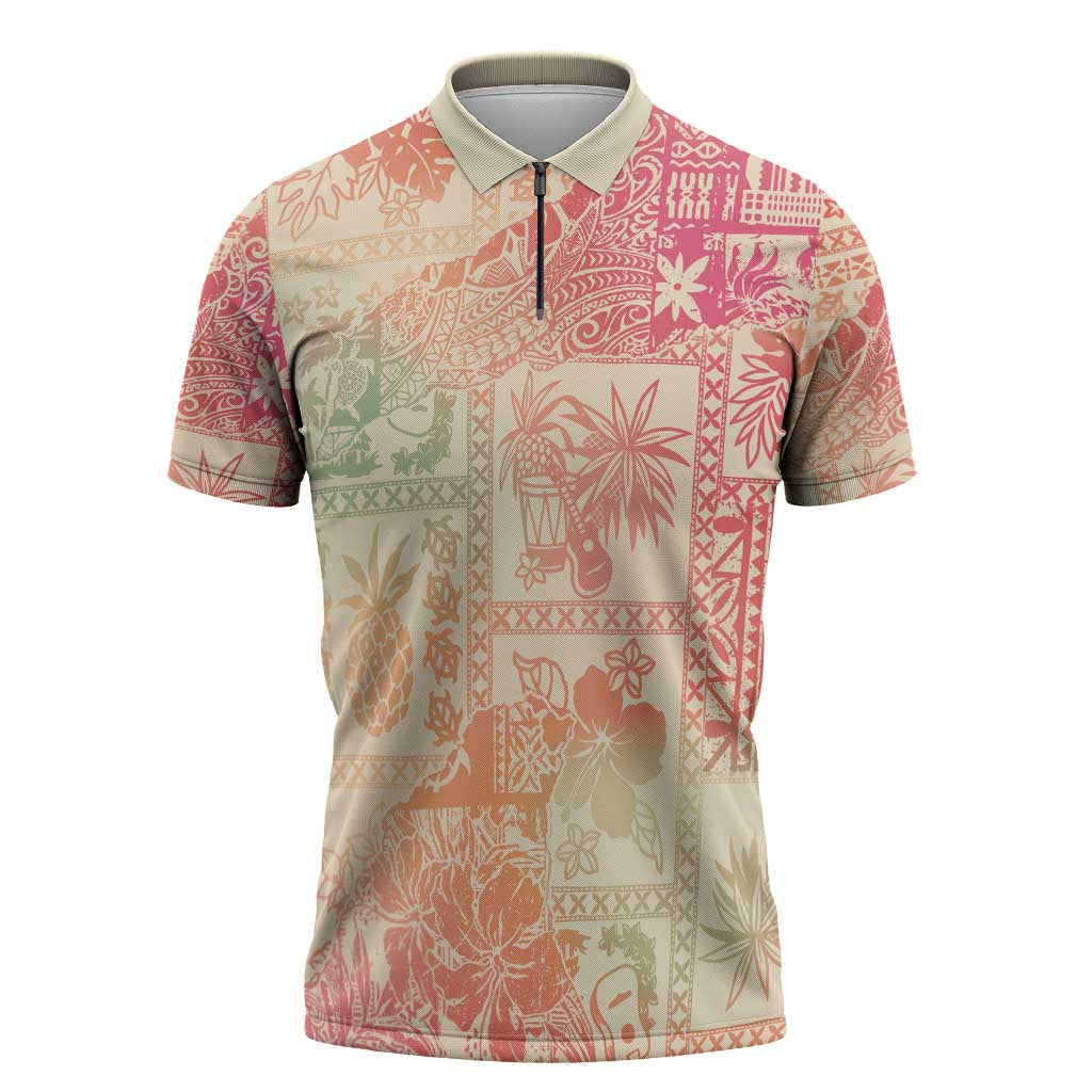 Hawaii Sweat Pink Ombre Zipper Polo Shirt Aloha Tribal Pattern - Polynesian Pride