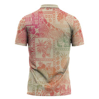 Hawaii Sweat Pink Ombre Zipper Polo Shirt Aloha Tribal Pattern - Polynesian Pride