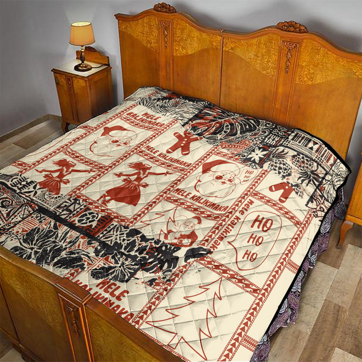 Aloha Hawaii Christmas Quilt Mele Kalikimaka Tapa Tribal Retro Style LT9 - Polynesian Pride