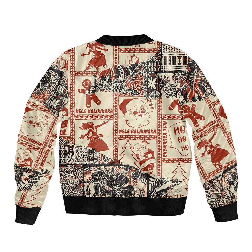 Aloha Hawaii Christmas Sleeve Zip Bomber Jacket Mele Kalikimaka Tapa Tribal Retro Style LT9 - Polynesian Pride