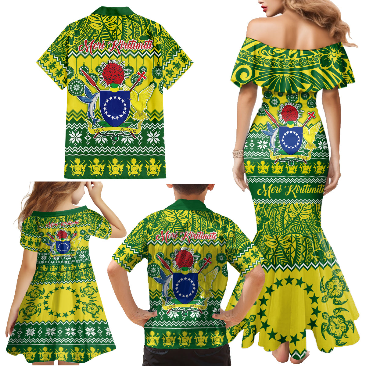Cook Islands Christmas Family Matching Mermaid Dress and Hawaiian Shirt Santa Beach Meri Kiritimiti LT9 - Polynesian Pride