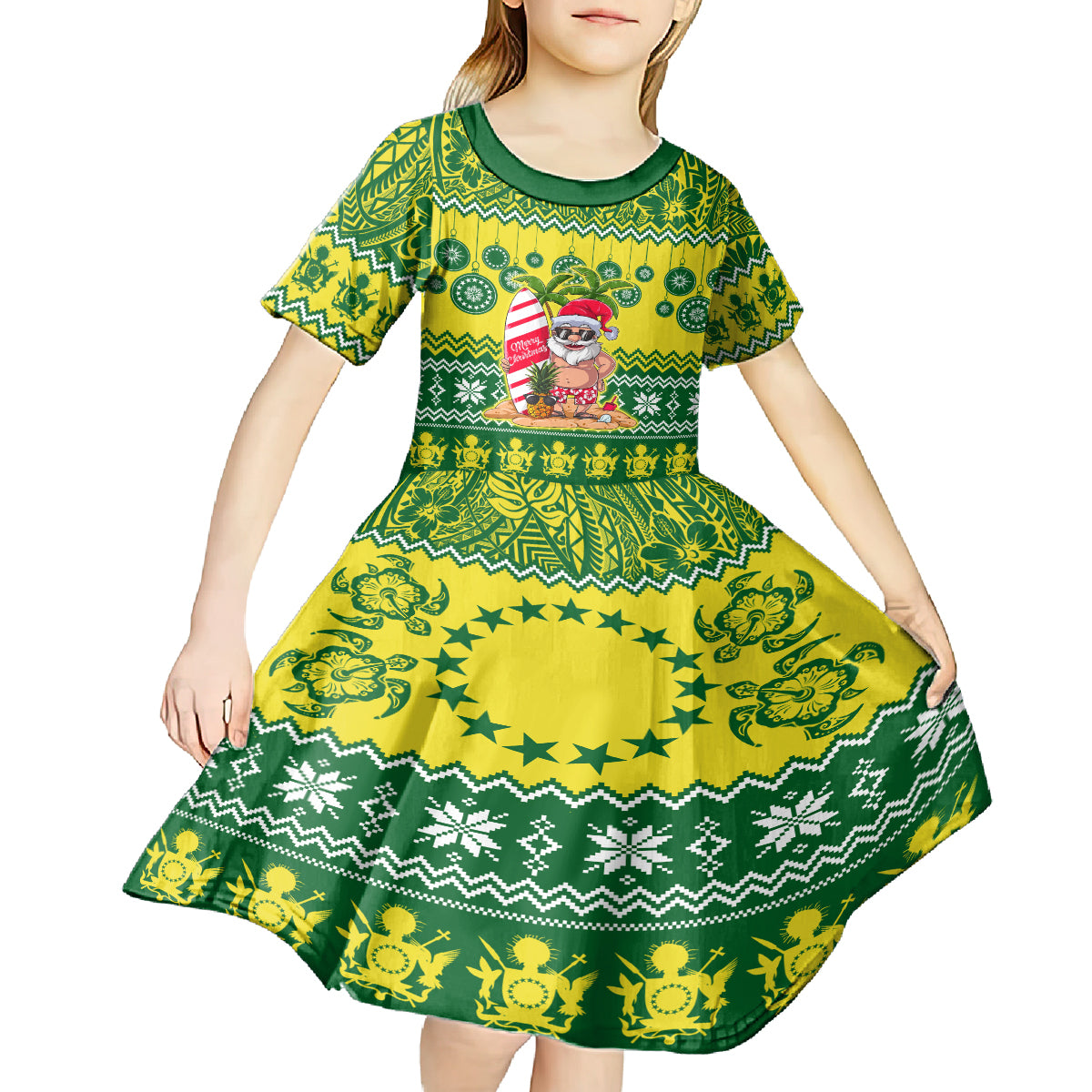 Cook Islands Christmas Kid Short Sleeve Dress Santa Beach Meri Kiritimiti LT9 - Polynesian Pride