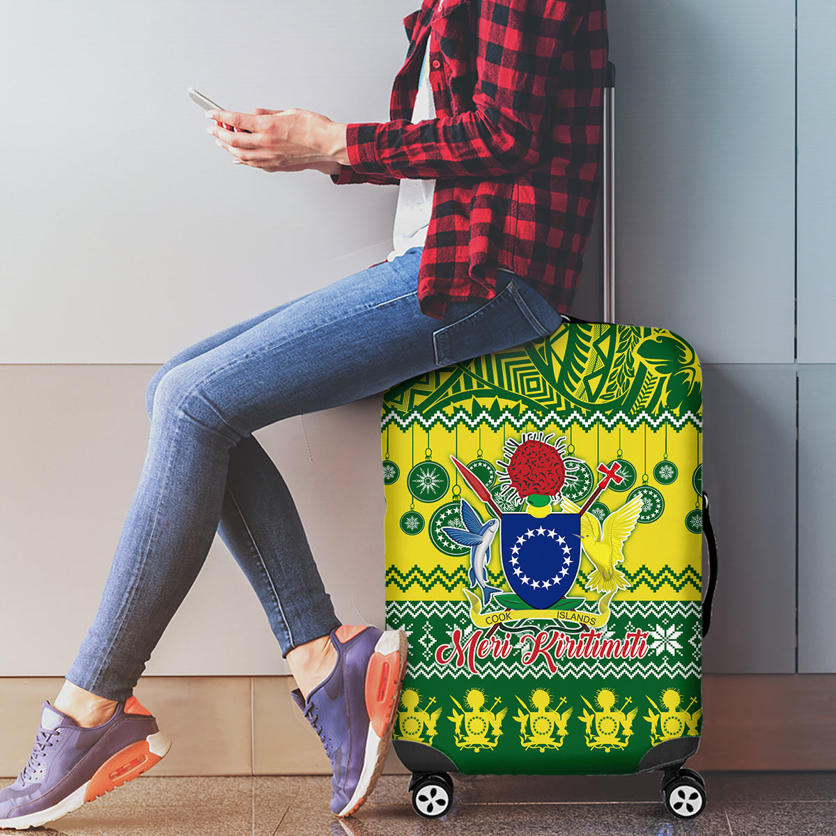 Cook Islands Christmas Luggage Cover Santa Beach Meri Kiritimiti LT9 - Polynesian Pride