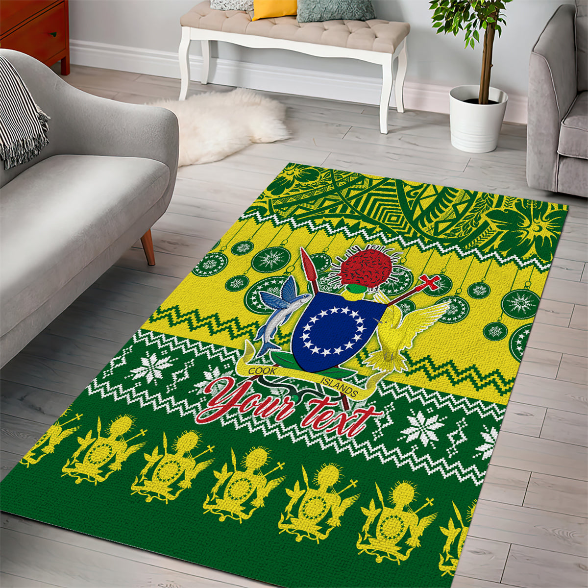 Personalised Cook Islands Christmas Area Rug Santa Beach Meri Kiritimiti LT9 - Polynesian Pride