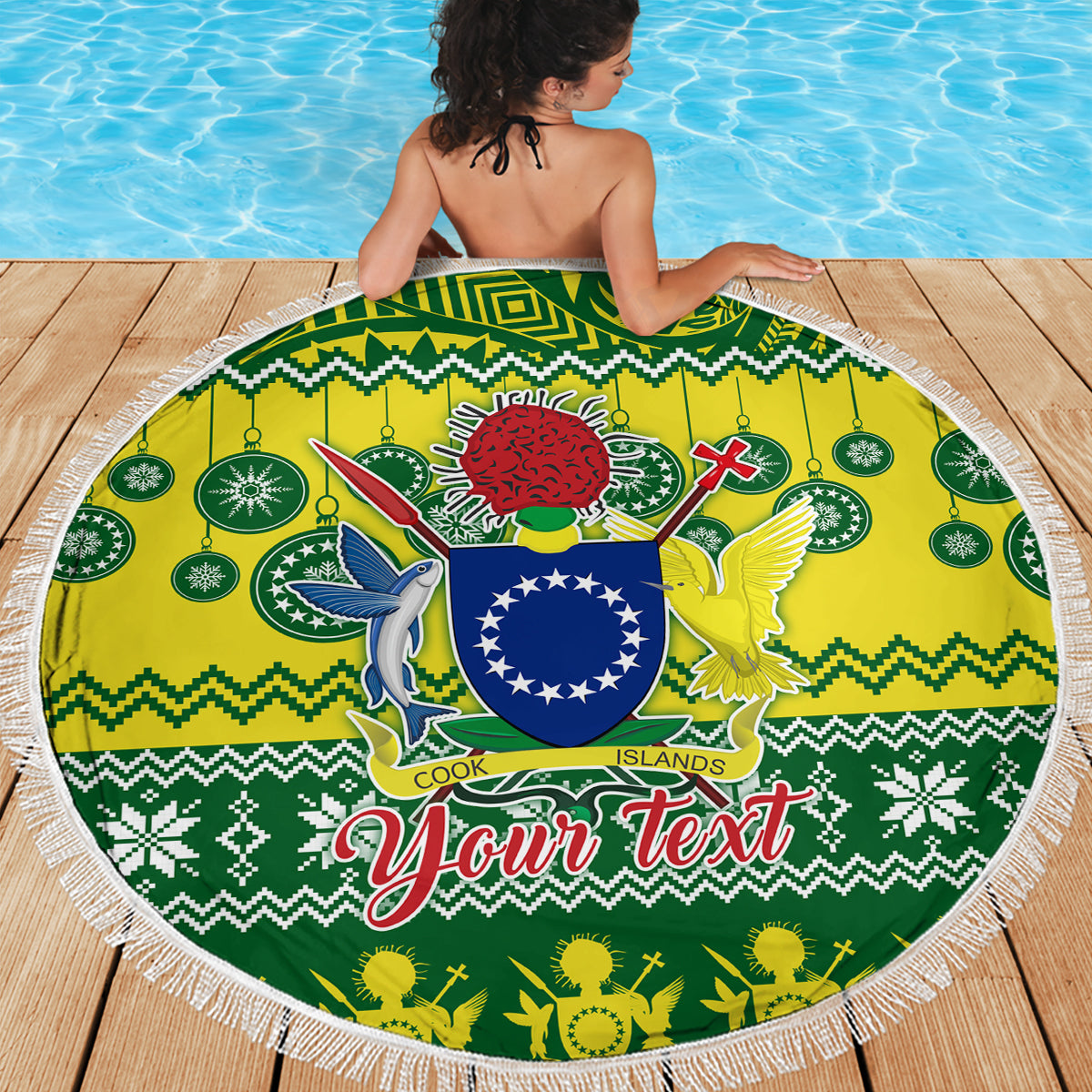 Personalised Cook Islands Christmas Beach Blanket Santa Beach Meri Kiritimiti LT9 - Polynesian Pride