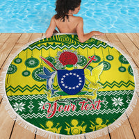 Personalised Cook Islands Christmas Beach Blanket Santa Beach Meri Kiritimiti LT9 - Polynesian Pride