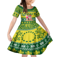 Personalised Cook Islands Christmas Family Matching Summer Maxi Dress and Hawaiian Shirt Santa Beach Meri Kiritimiti LT9 Daughter's Dress Green - Polynesian Pride
