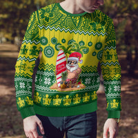 Personalised Cook Islands Christmas Ugly Christmas Sweater Santa Beach Meri Kiritimiti LT9 - Polynesian Pride