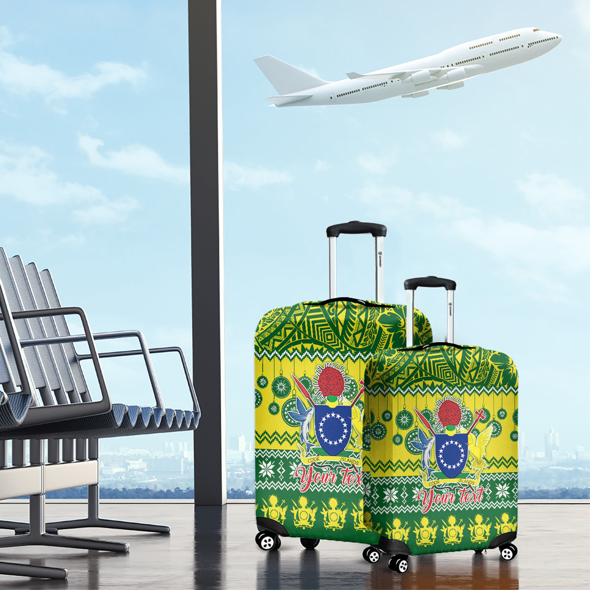 Personalised Cook Islands Christmas Luggage Cover Santa Beach Meri Kiritimiti LT9 - Polynesian Pride