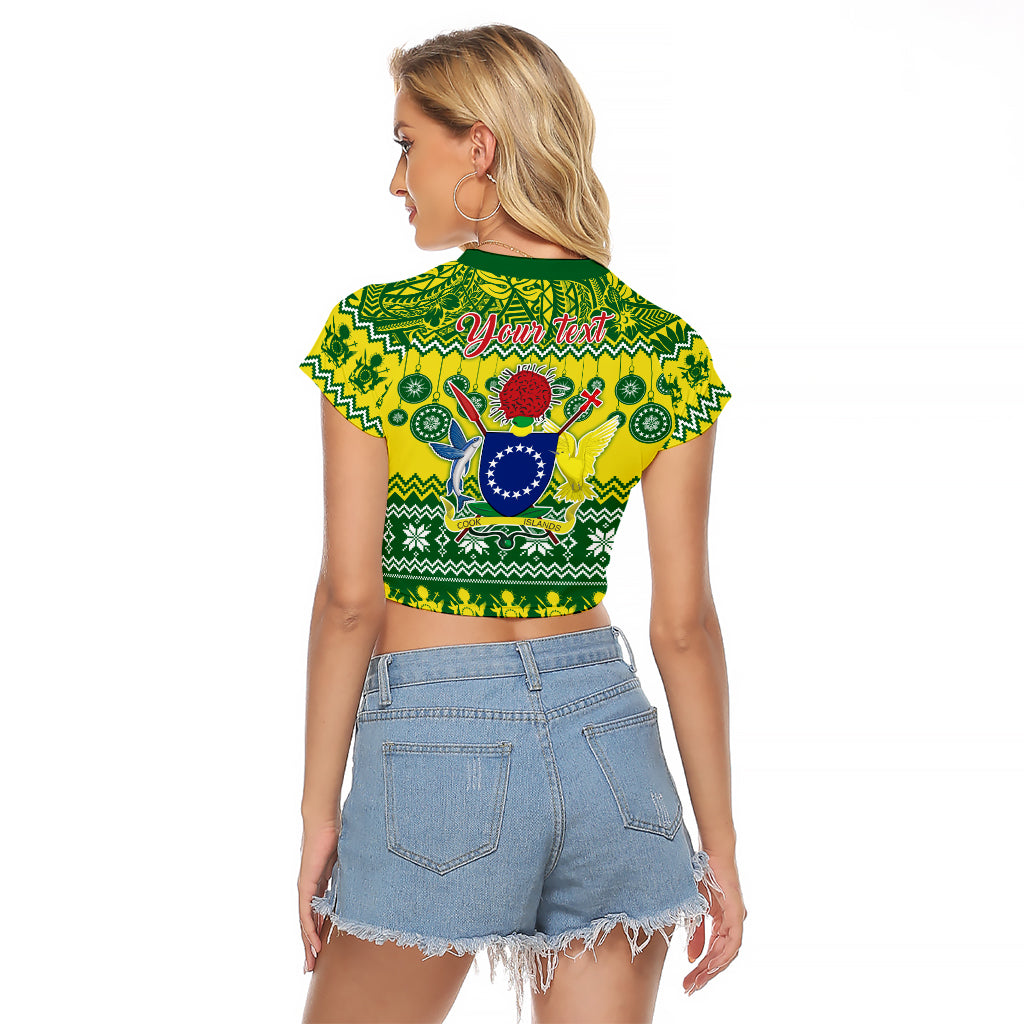 Personalised Cook Islands Christmas Raglan Cropped T Shirt Santa Beach Meri Kiritimiti LT9 - Polynesian Pride