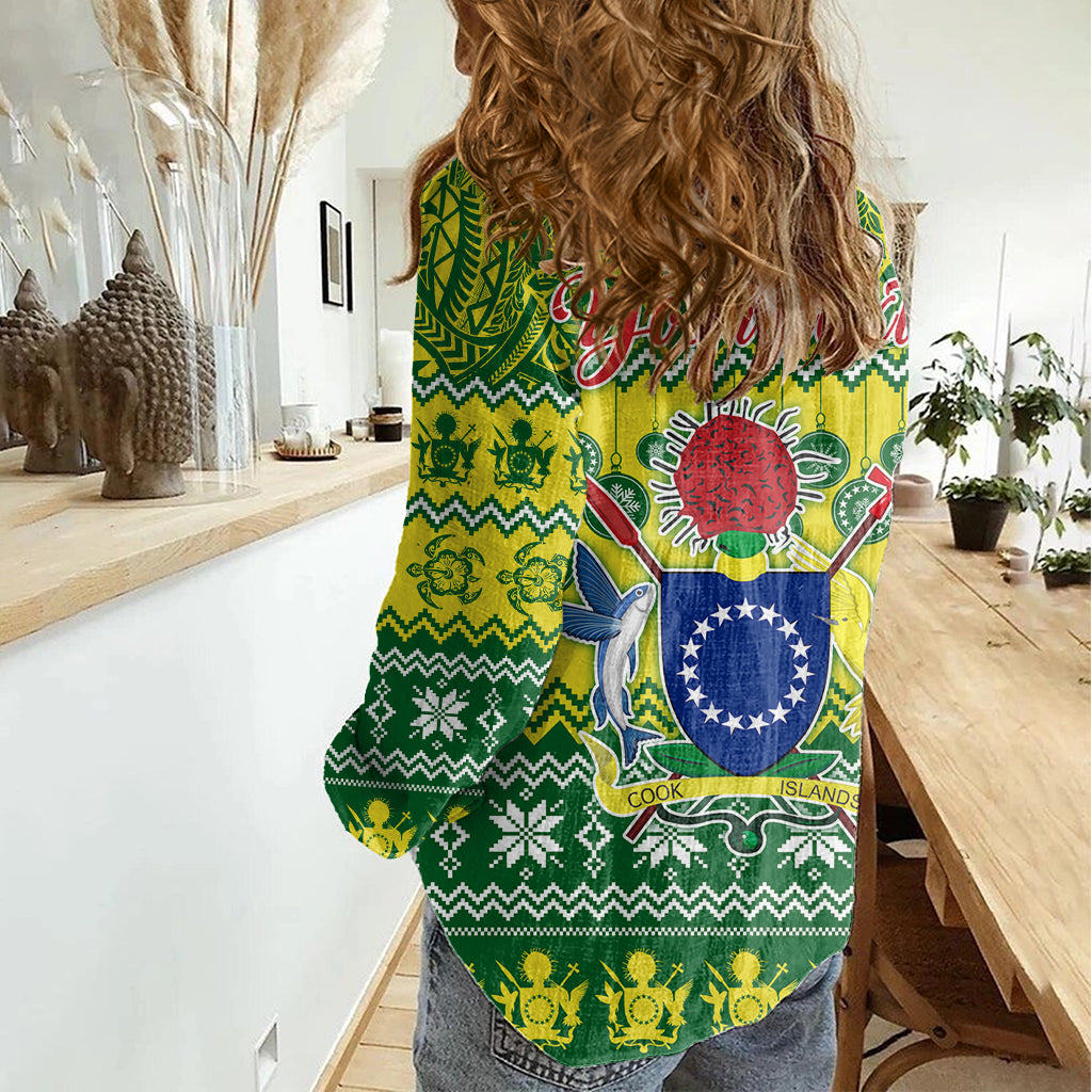 Personalised Cook Islands Christmas Women Casual Shirt Santa Beach Meri Kiritimiti LT9 - Polynesian Pride