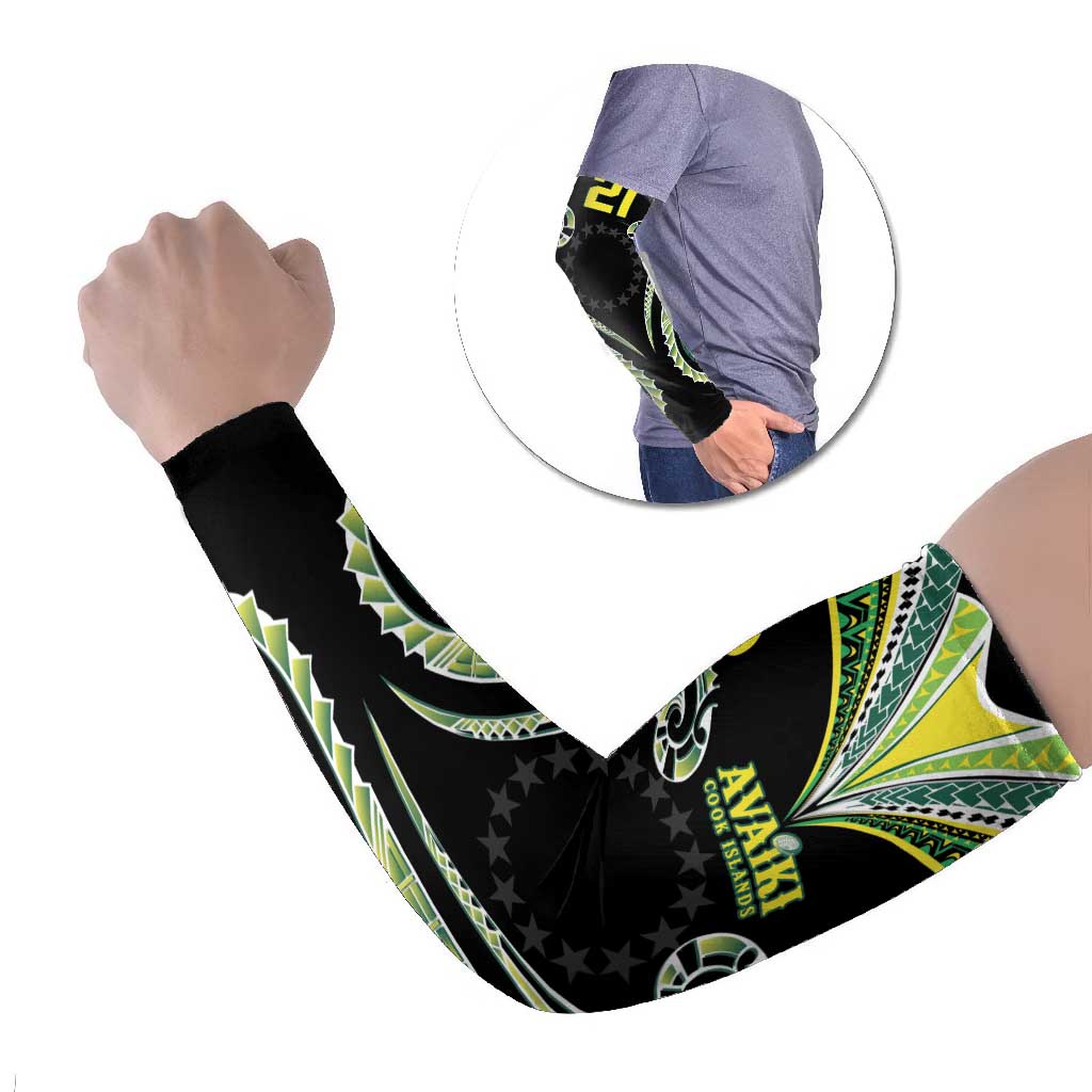 Custom Rugby Cook Islands Avaiki Arm Sleeves Black Kuki Airani Tribal Maori Inspired - Polynesian Pride