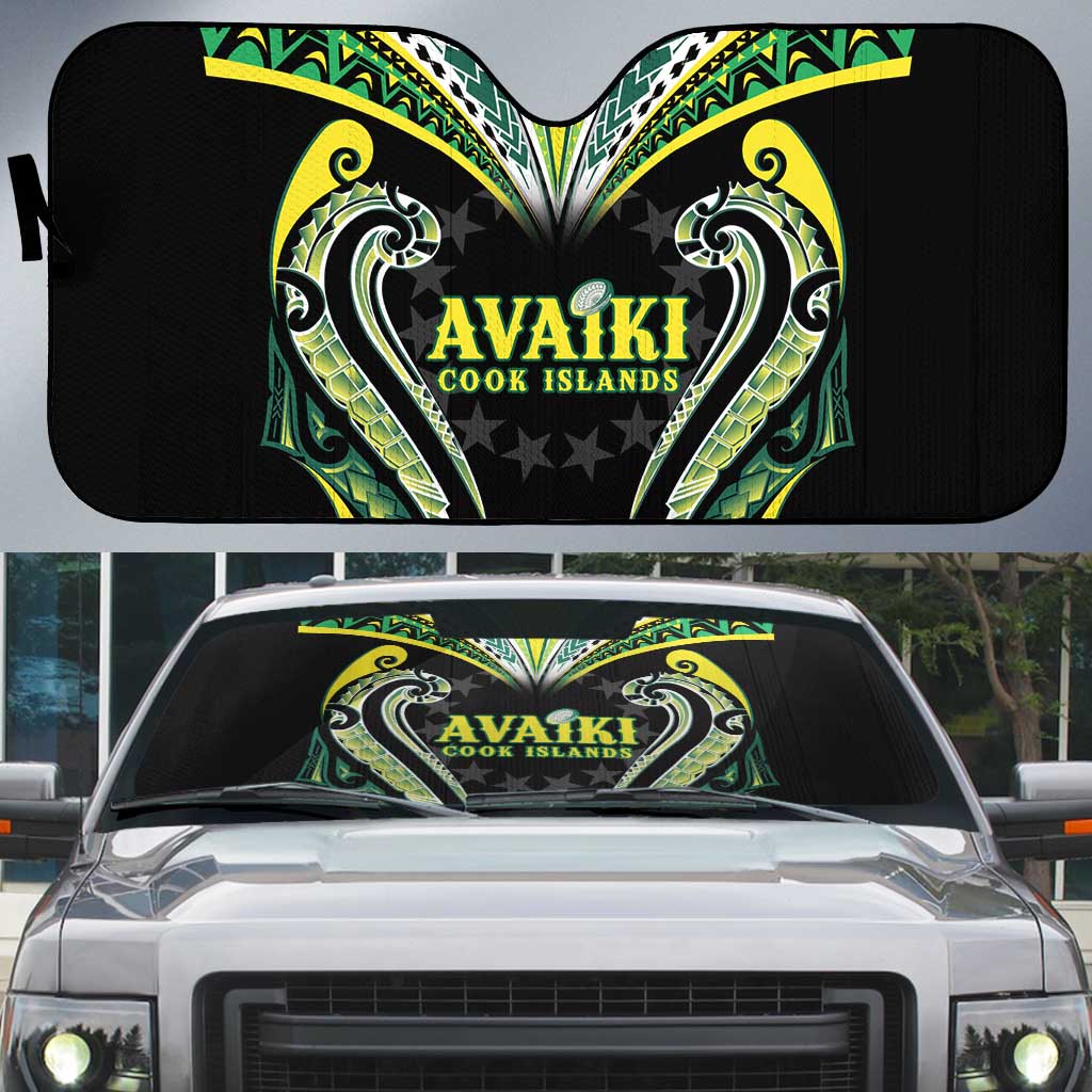 Rugby Cook Islands Avaiki Auto Sun Shade Black Kuki Airani Tribal Maori Inspired LT9 Black - Polynesian Pride
