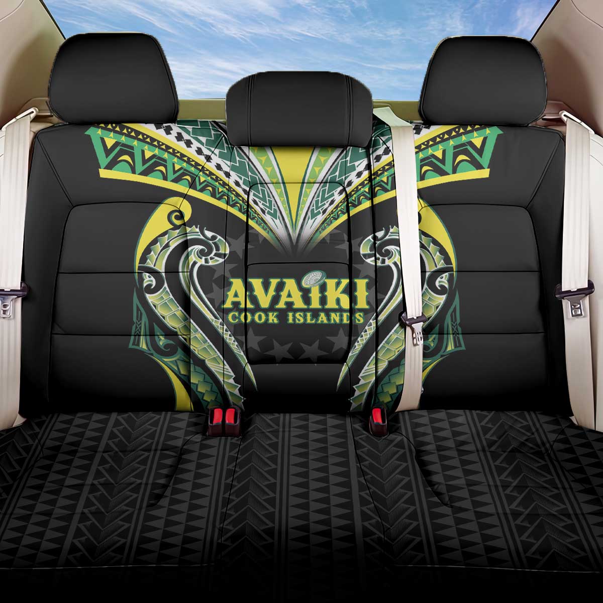 Rugby Cook Islands Avaiki Back Car Seat Cover Black Kuki Airani Tribal Maori Inspired LT9 One Size Black - Polynesian Pride