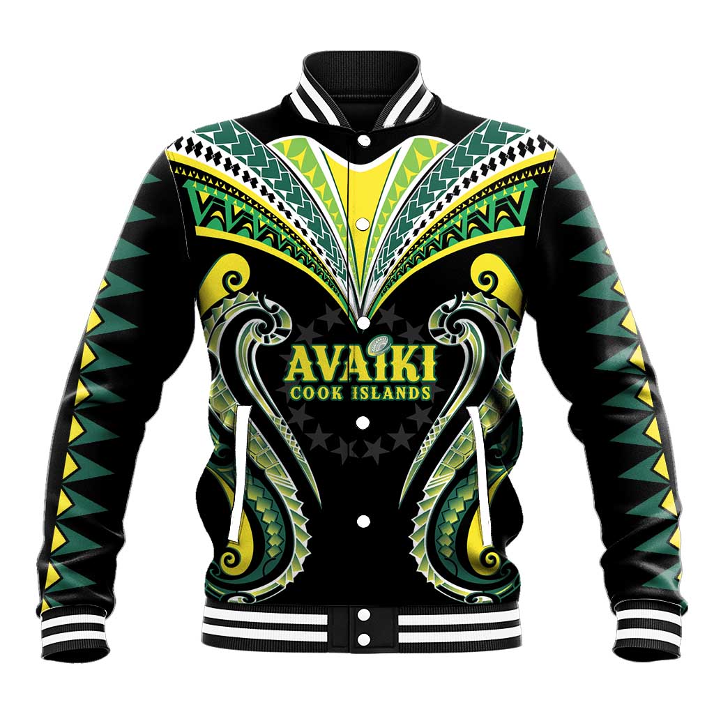 Custom Rugby Cook Islands Avaiki Baseball Jacket Black Kuki Airani Tribal Maori Inspired LT9 Unisex Black - Polynesian Pride