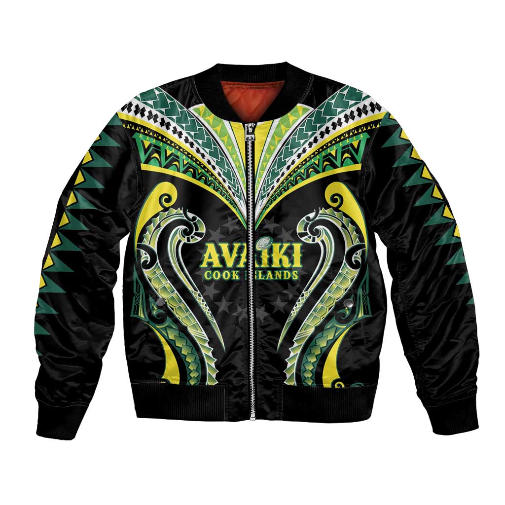 Custom Rugby Cook Islands Avaiki Bomber Jacket Black Kuki Airani Tribal Maori Inspired LT9 Unisex Black - Polynesian Pride