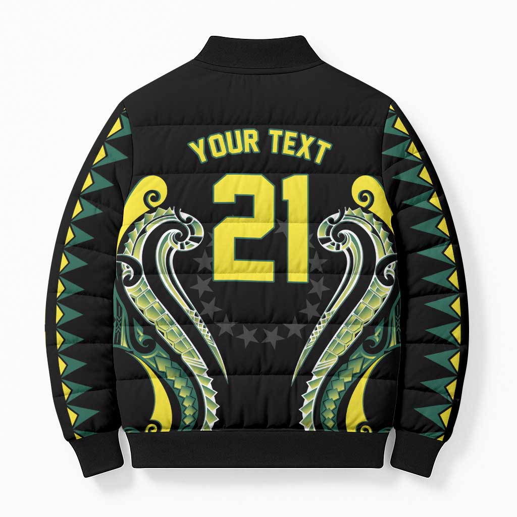Custom Rugby Cook Islands Avaiki Bomber Puffer Jacket Black Kuki Airani Tribal Maori Inspired LT9 - Polynesian Pride