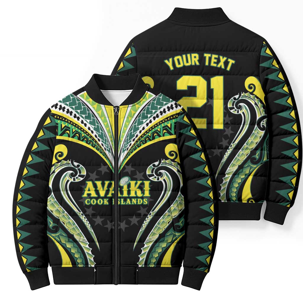 Custom Rugby Cook Islands Avaiki Bomber Puffer Jacket Black Kuki Airani Tribal Maori Inspired LT9 - Polynesian Pride