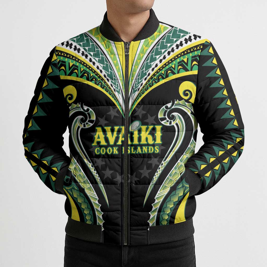 Custom Rugby Cook Islands Avaiki Bomber Puffer Jacket Black Kuki Airani Tribal Maori Inspired LT9 - Polynesian Pride
