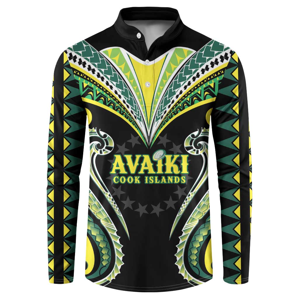 Custom Rugby Cook Islands Avaiki Button Sweatshirt Black Kuki Airani Tribal Maori Inspired LT9 Black - Polynesian Pride