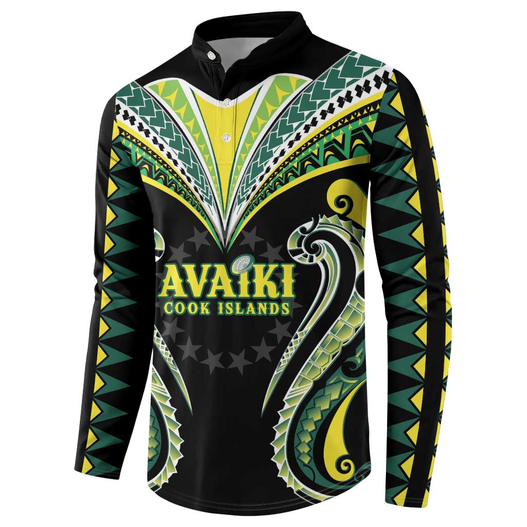 Custom Rugby Cook Islands Avaiki Button Sweatshirt Black Kuki Airani Tribal Maori Inspired LT9 - Polynesian Pride