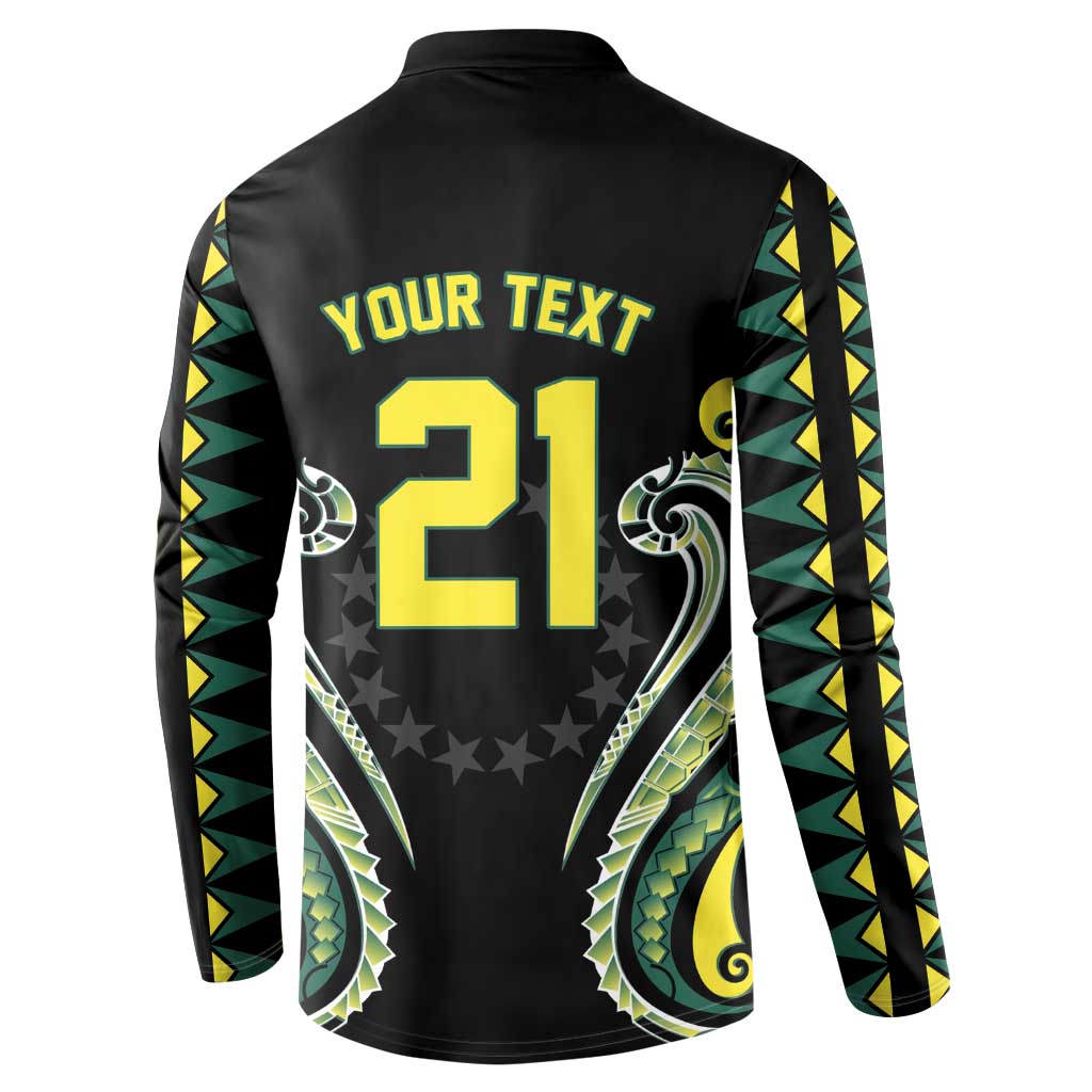Custom Rugby Cook Islands Avaiki Button Sweatshirt Black Kuki Airani Tribal Maori Inspired LT9 - Polynesian Pride