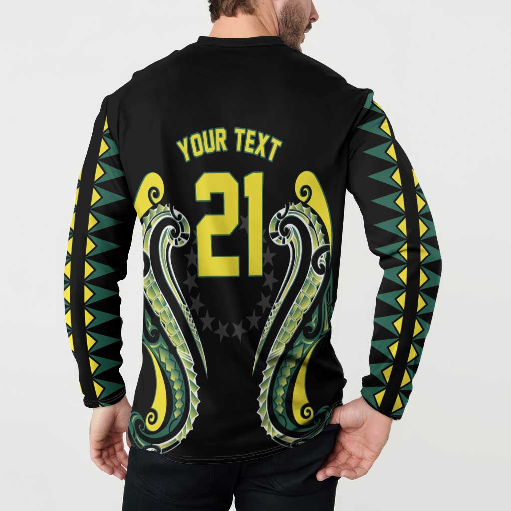 Custom Rugby Cook Islands Avaiki Button Sweatshirt Black Kuki Airani Tribal Maori Inspired LT9 - Polynesian Pride