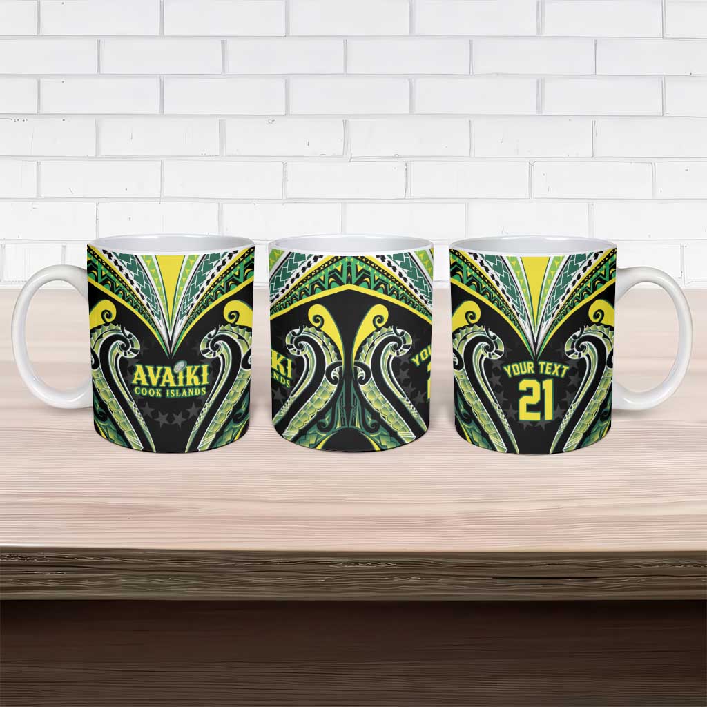 Custom Rugby Cook Islands Avaiki Ceramic Mug Black Kuki Airani Tribal Maori Inspired LT9 - Polynesian Pride