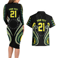 Custom Rugby Cook Islands Avaiki Couples Matching Long Sleeve Bodycon Dress and Hawaiian Shirt Black Kuki Airani Tribal Maori Inspired - Polynesian Pride