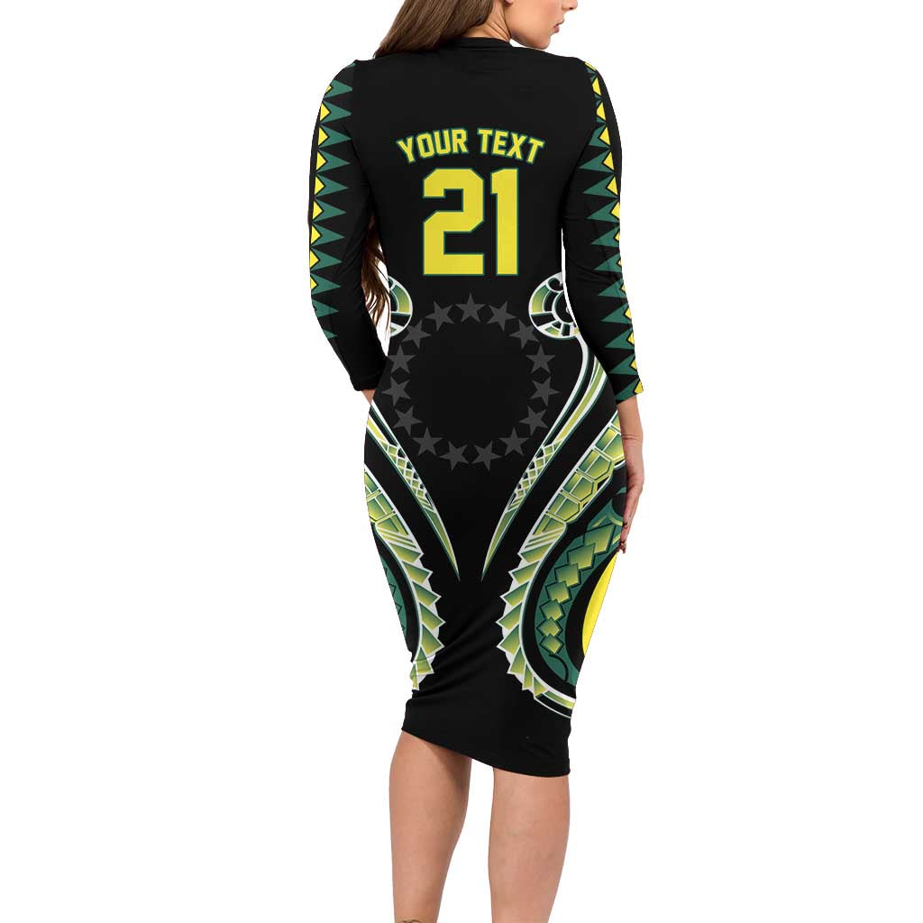 Custom Rugby Cook Islands Avaiki Family Matching Long Sleeve Bodycon Dress and Hawaiian Shirt Black Kuki Airani Tribal Maori Inspired - Polynesian Pride