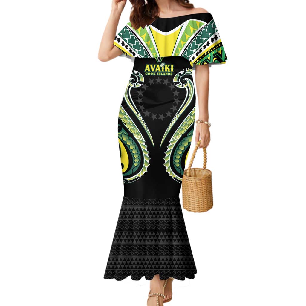 Custom Rugby Cook Islands Avaiki Family Matching Mermaid Dress and Hawaiian Shirt Black Kuki Airani Tribal Maori Inspired - Polynesian Pride