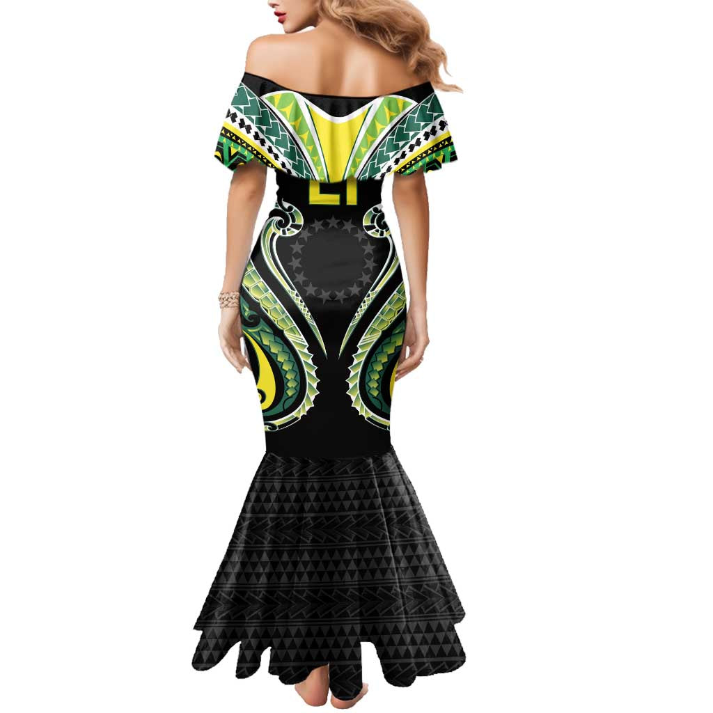 Custom Rugby Cook Islands Avaiki Family Matching Mermaid Dress and Hawaiian Shirt Black Kuki Airani Tribal Maori Inspired - Polynesian Pride