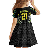 Custom Rugby Cook Islands Avaiki Family Matching Off The Shoulder Long Sleeve Dress and Hawaiian Shirt Black Kuki Airani Tribal Maori Inspired LT9 - Polynesian Pride