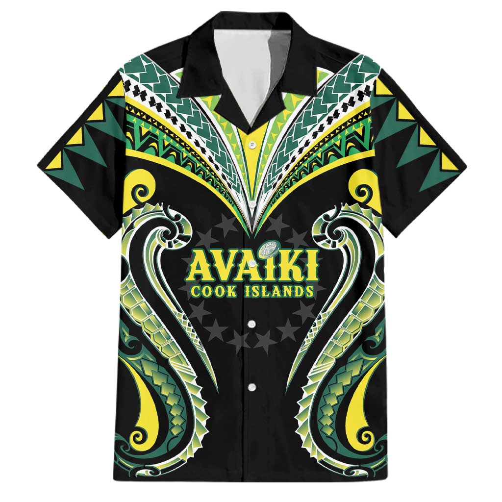 Custom Rugby Cook Islands Avaiki Family Matching Off The Shoulder Long Sleeve Dress and Hawaiian Shirt Black Kuki Airani Tribal Maori Inspired LT9 Dad's Shirt - Short Sleeve Black - Polynesian Pride