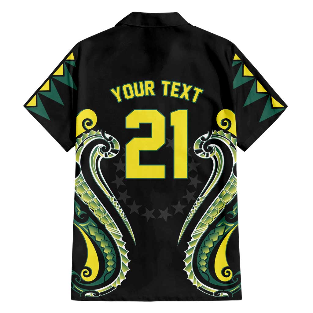 Custom Rugby Cook Islands Avaiki Family Matching Off The Shoulder Long Sleeve Dress and Hawaiian Shirt Black Kuki Airani Tribal Maori Inspired LT9 - Polynesian Pride