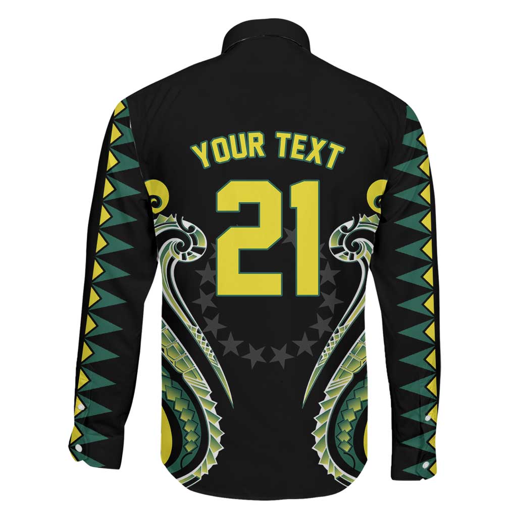 Custom Rugby Cook Islands Avaiki Family Matching Off The Shoulder Long Sleeve Dress and Hawaiian Shirt Black Kuki Airani Tribal Maori Inspired LT9 - Polynesian Pride