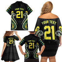 Custom Rugby Cook Islands Avaiki Family Matching Off Shoulder Short Dress and Hawaiian Shirt Black Kuki Airani Tribal Maori Inspired - Polynesian Pride