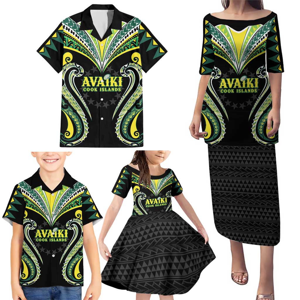 Custom Rugby Cook Islands Avaiki Family Matching Puletasi and Hawaiian Shirt Black Kuki Airani Tribal Maori Inspired - Polynesian Pride
