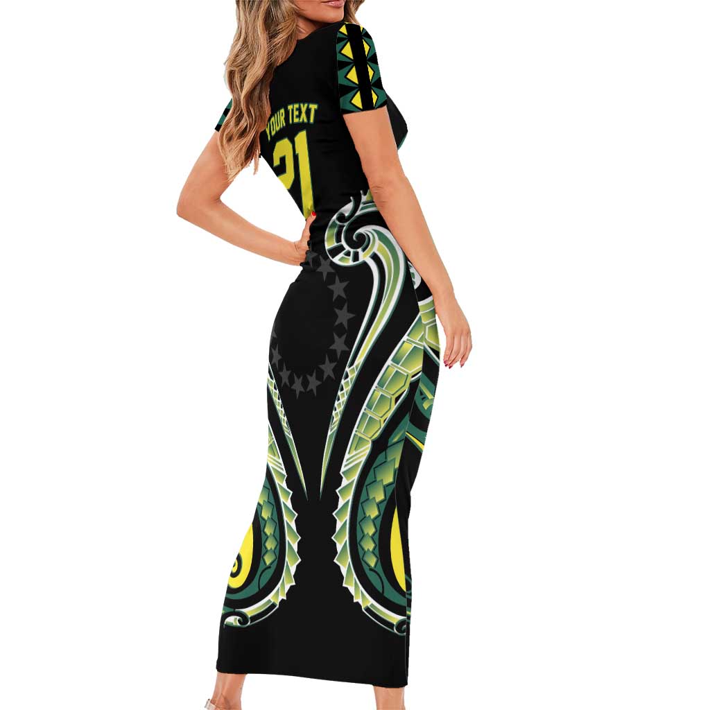 Custom Rugby Cook Islands Avaiki Family Matching Short Sleeve Bodycon Dress and Hawaiian Shirt Black Kuki Airani Tribal Maori Inspired - Polynesian Pride
