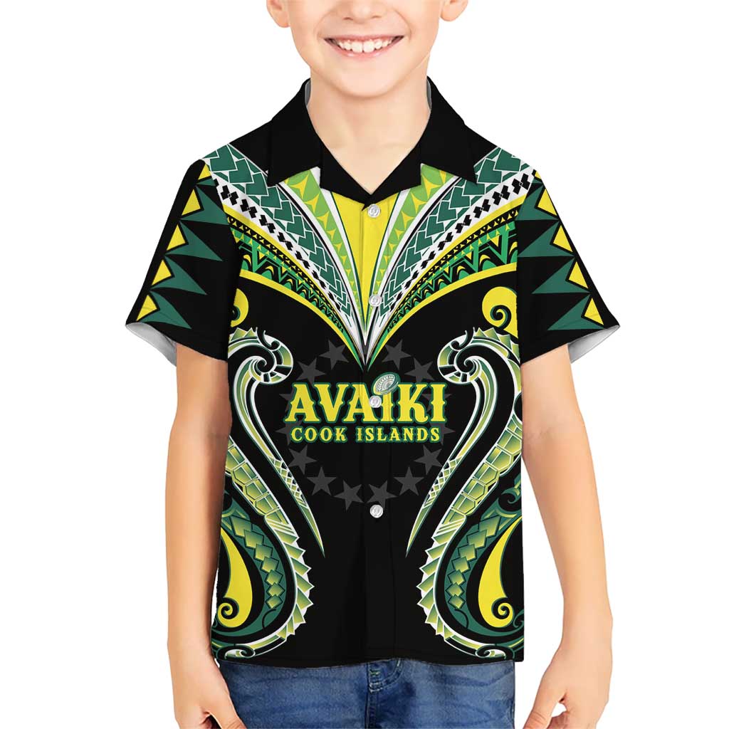 Custom Rugby Cook Islands Avaiki Kid Hawaiian Shirt Black Kuki Airani Tribal Maori Inspired LT9 Kid Black - Polynesian Pride