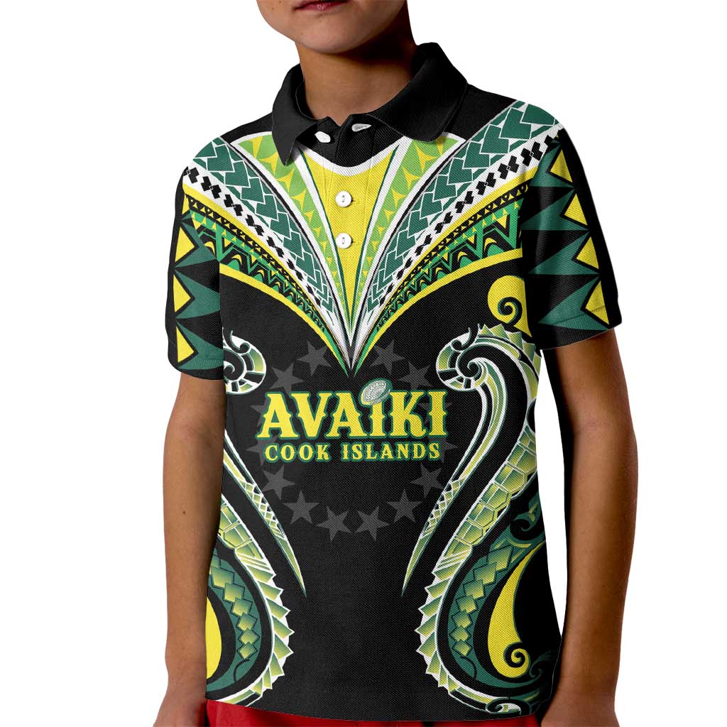 Custom Rugby Cook Islands Avaiki Kid Polo Shirt Black Kuki Airani Tribal Maori Inspired LT9 Kid Black - Polynesian Pride