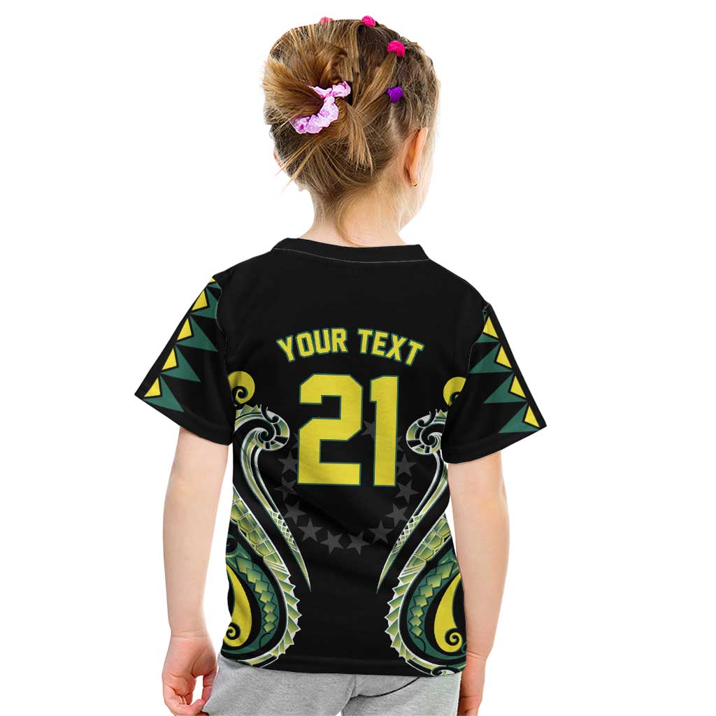 Custom Rugby Cook Islands Avaiki Kid T Shirt Black Kuki Airani Tribal Maori Inspired - Polynesian Pride